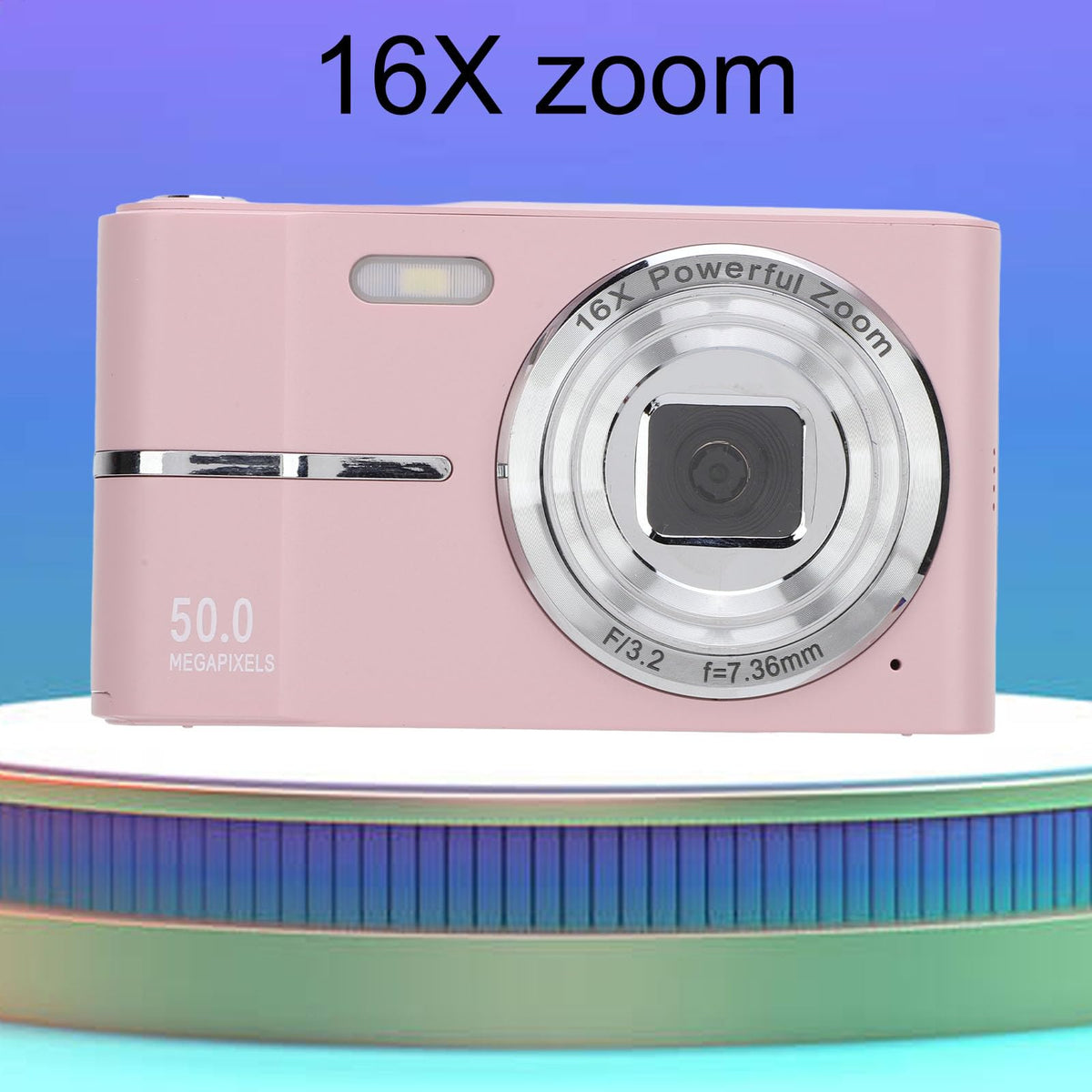Cámara Digital FHD 1080P, Cámara Digital de Bolsillo 50MP, Zoom 16X, Cámara Compacta con Pantalla HD de 2.4in, Enfoque Automático, Cámara Portátil con Estilo Película. (Rosado)