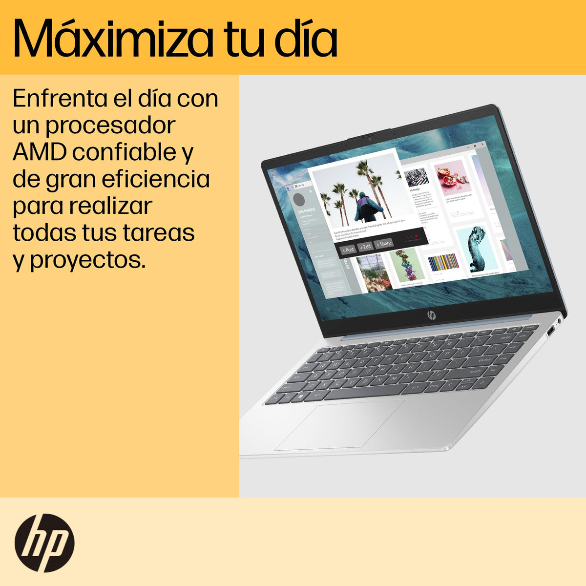 HP Laptop 14-em0001la, AMD Ryzen 3, 8 GB, 256 GB SSD, 14, FHD, Windows 11, Teclado en Español, Garantía México, Azul