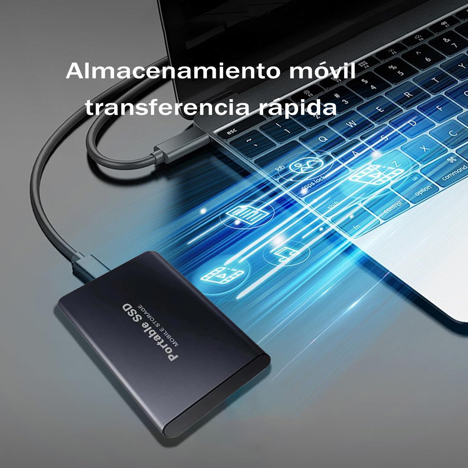 YEVDCVZX Disco Duro Externo 2 TB ssd,Memoria Externa con Cable USB 3.1 y Adaptador para Celulares,Alta Velocidad de Almacenamiento de Dato,Compatible con Portátil,Smartphone,Mac y PC (Plata, 2, TB)