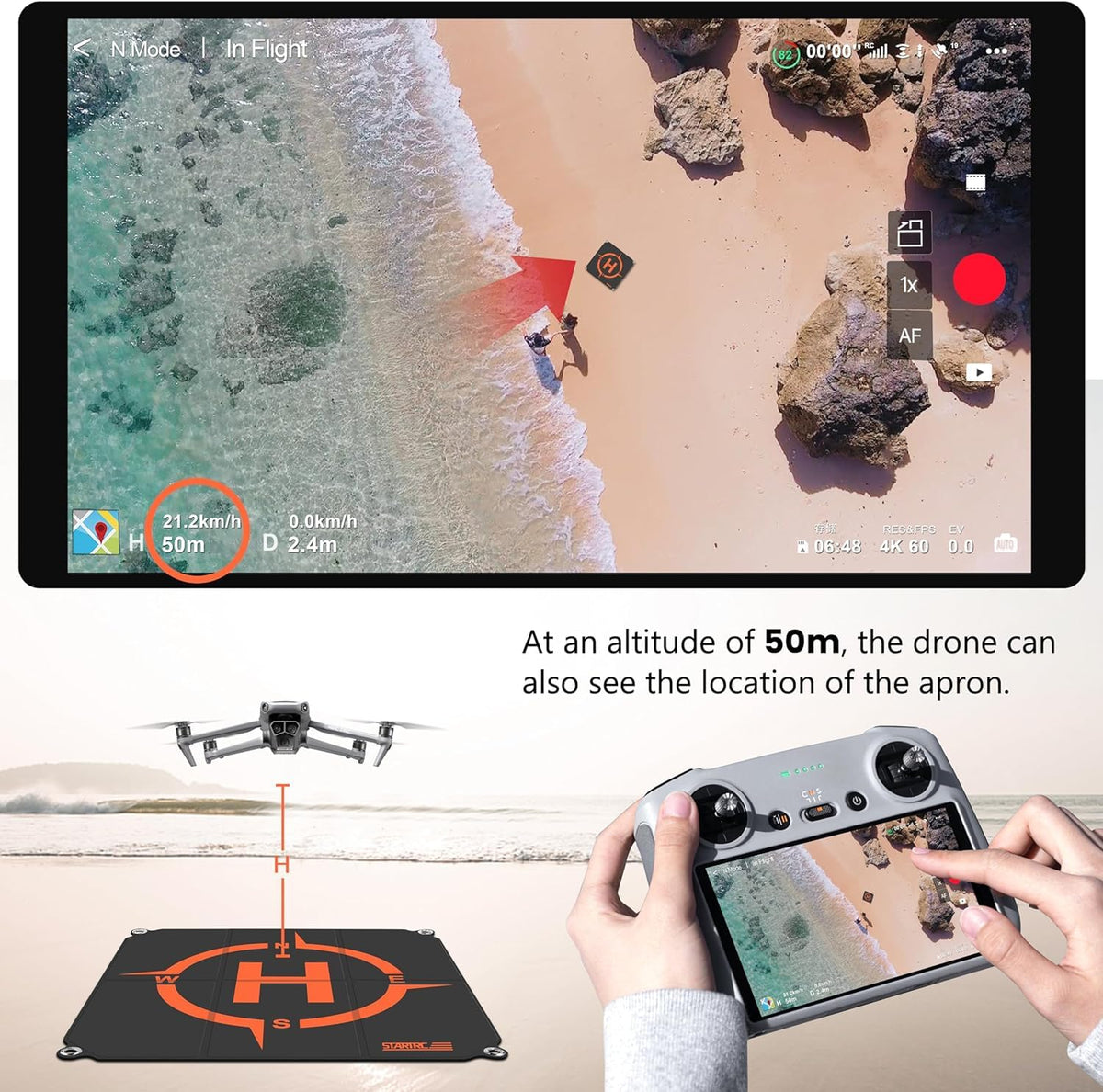 STARTRC - Almohadilla de aterrizaje para drones, 50 cm, universal, impermeable, portátil, plegable, para DJI Neo/Air 3S/Mavic Mini 2/Mavic Air 2/Mavic 2 Pro/Zoom/FIMI X8SE/para DJI FPV Drone