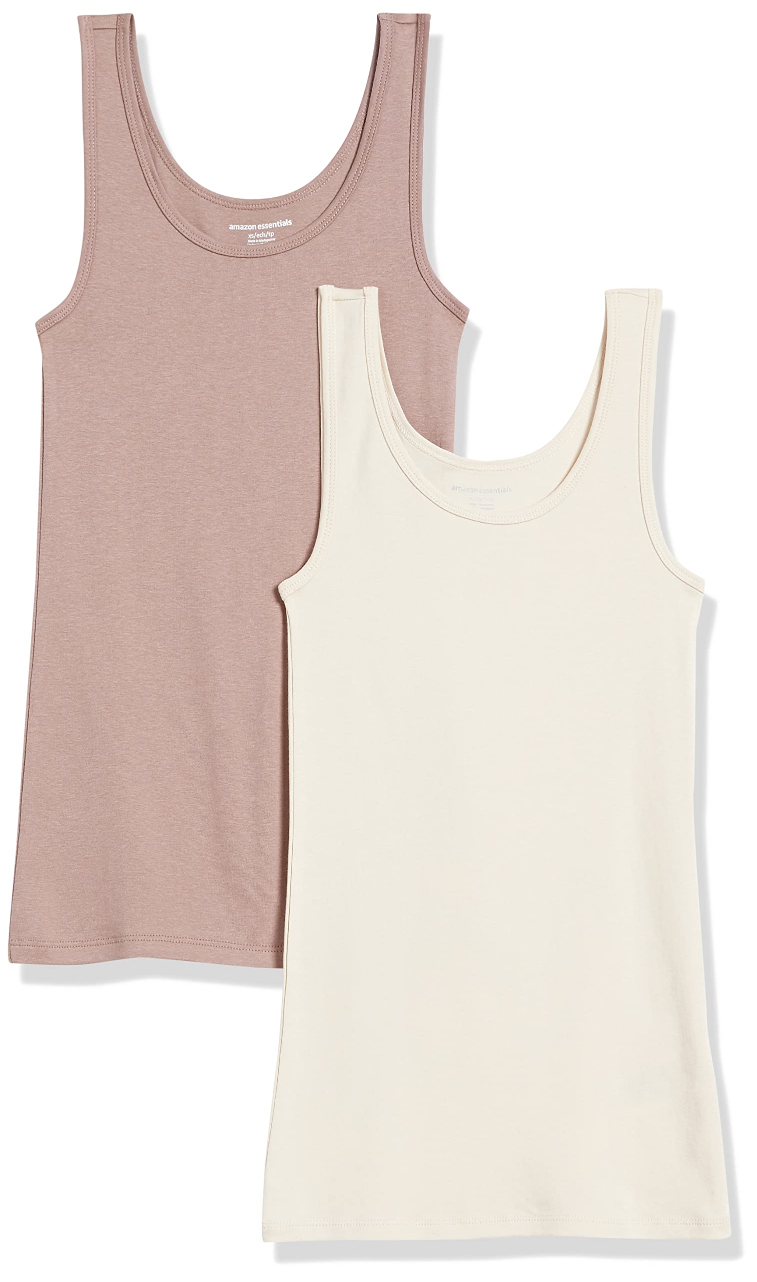 Amazon Essentials - Camiseta sin mangas ajustada para mujer, paquete de 2, color gris topo oscuro, hueso, talla M