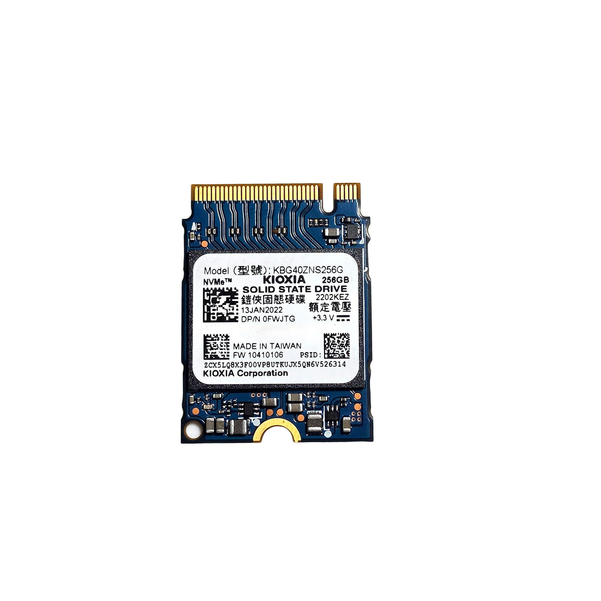 Toshiba (Kioxia) 256GB PCIe NVMe 2230 SSD (KBG40ZNS256G) (OEM), 30mm