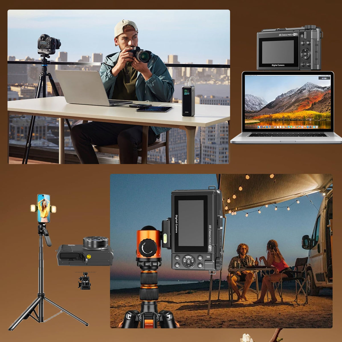 Zunate Cámara Digital de 8k para Fotografía, Cámara de Vlogging WiFi de 88MP, Cámara de Video de Enfoque Automático UHD 3in180 ° Pantalla con Zoom Digital 18x, No Incluye Tarjeta de Memoria.