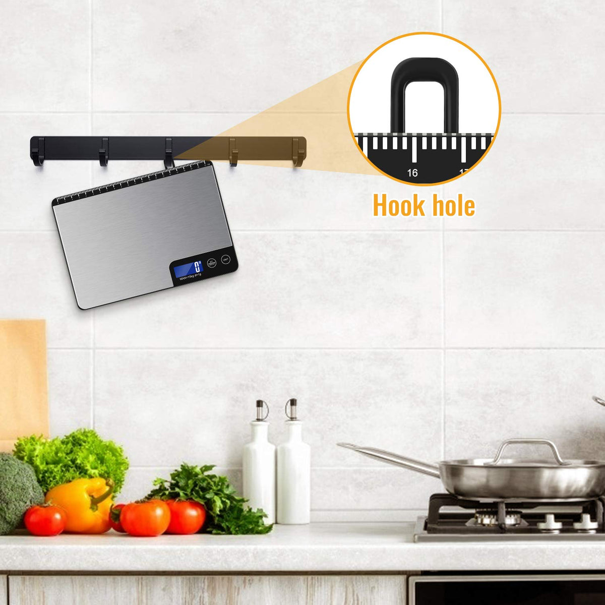 Diyife 15 KG Balanza de Cocina con Panel Grande, Profesional Báscula Digita, Bascula de Comida Alimentos, Tacto Sensible y Pantalla LCD, Función de Tara, con 2 Baterías