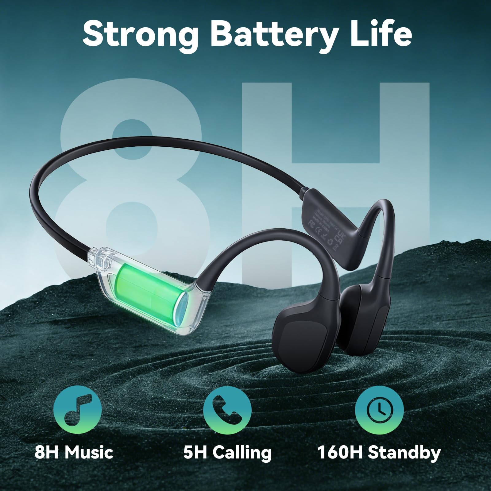 sunvito Audífonos de Conducción Ósea para Natación, Bluetooth 5.4, Oreja Abierta con MP3 de 8GB, IPX8 Impermeables para Piscina y Entrenamiento, Negro