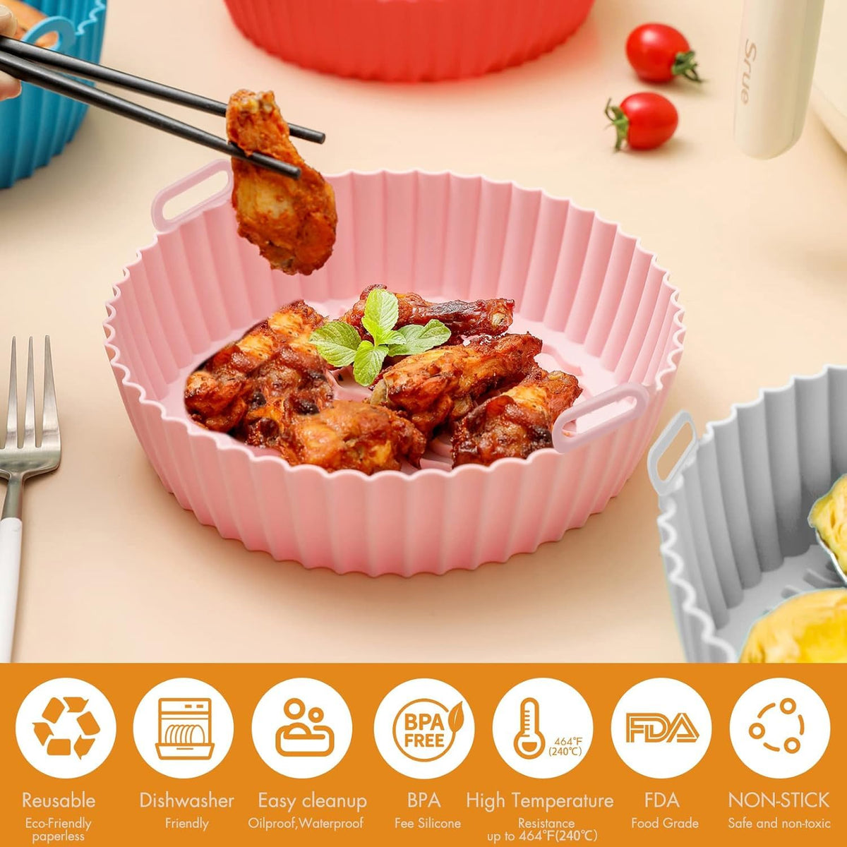 ZENSUKYE Air Fryer Silicona 9Pcs Kit, Silicona para Freidora de Aire, Accesorios Freidora de Aire, Bandeja para Hornear Reutilizable, para Cocina, Microondas, Baking, Horno