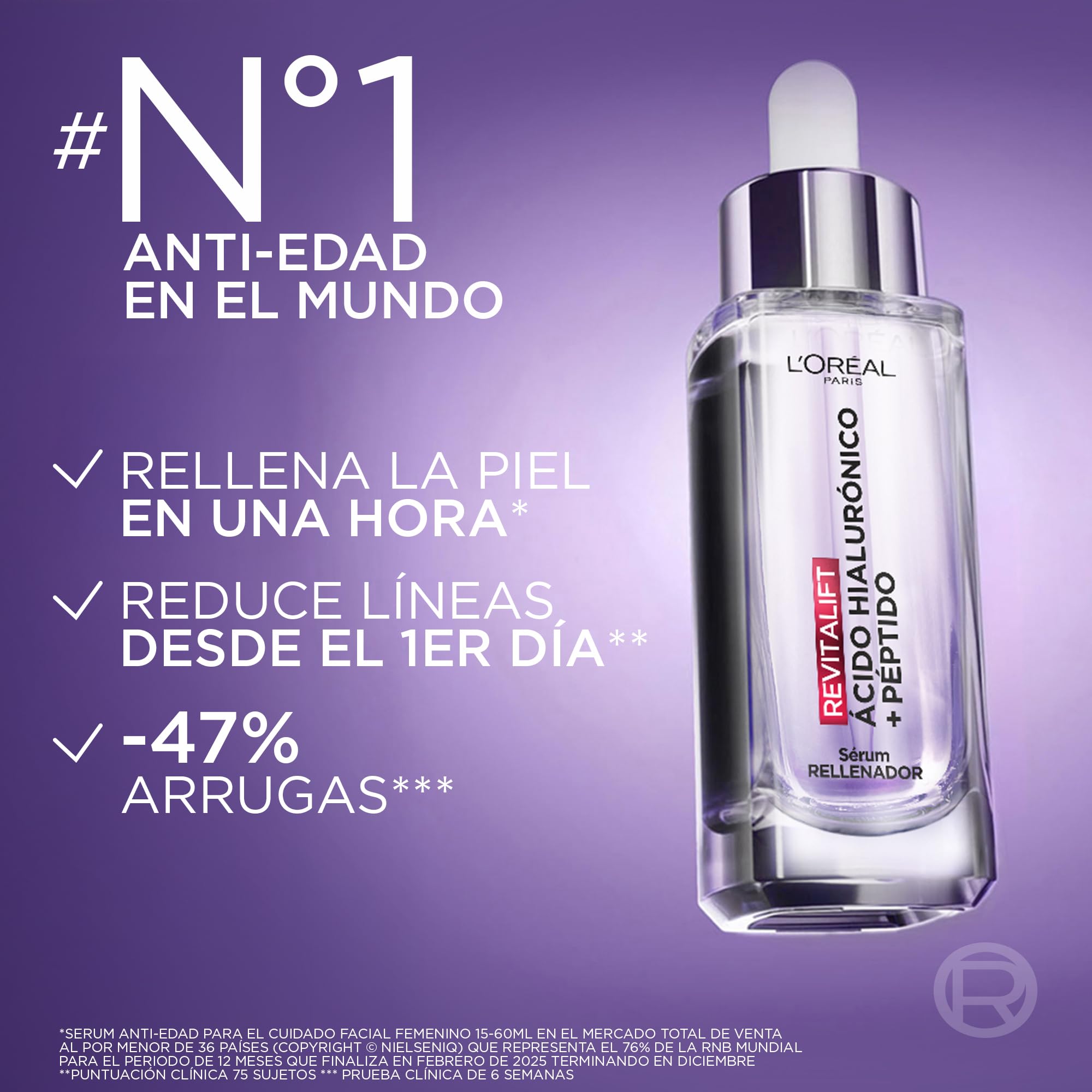 L'Oréal Paris Revitalift Ácido Hialurónico Serum, Hidrata Intensamente, Rellena Arrugas y Líneas de Expresión, Cuidado Facial Anti-edad, 30ml