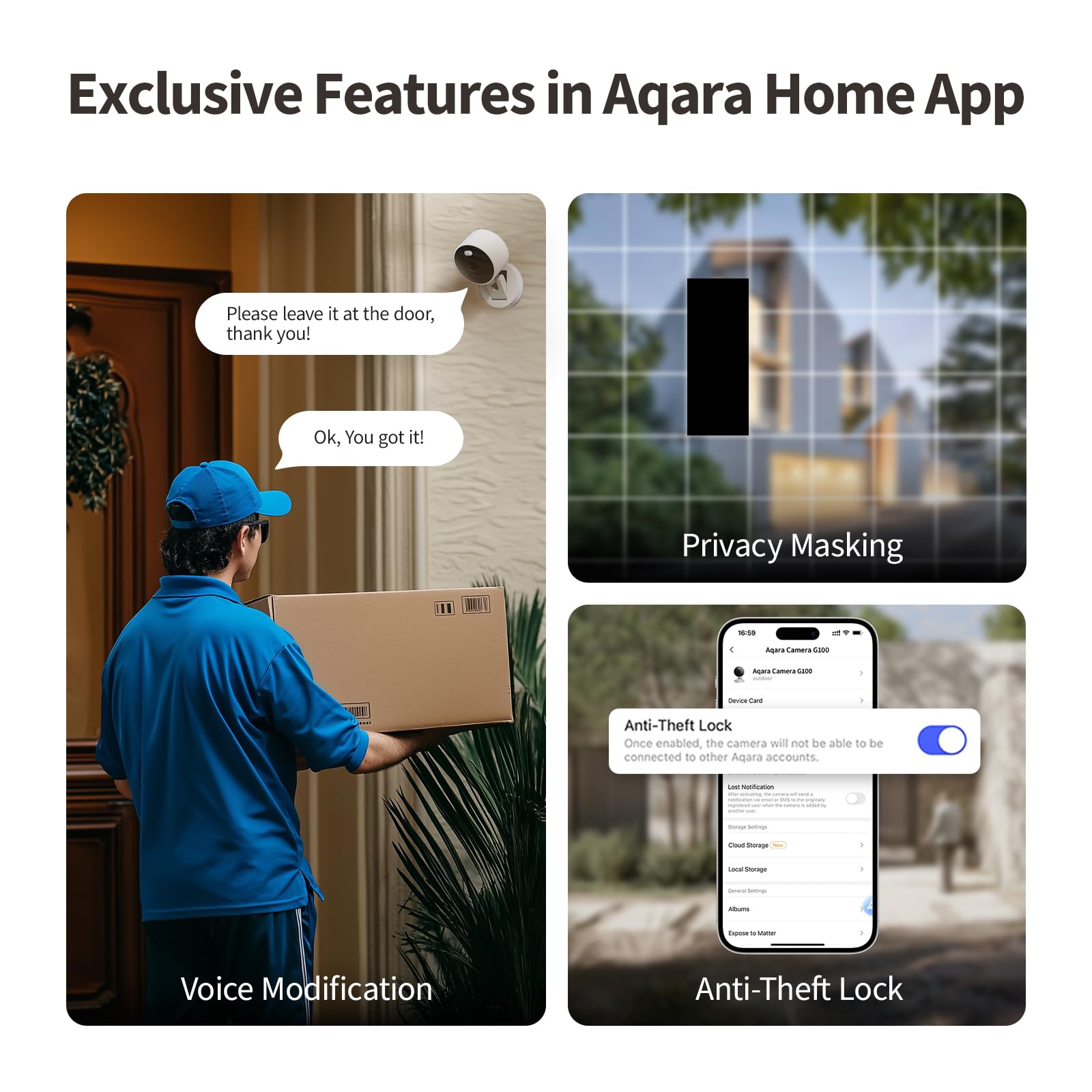 Aqara G100, cámara de seguridad para interiores/exteriores de 2K, HomeKit Secure Video, audio de 2 vías, foco nocturno de color/IR, detección AI, 140° FOV, Wi-Fi 6, compatible con HomeKit, Alexa