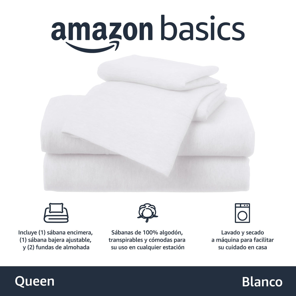 Amazon Basics - Juego de sábanas de algodón cómodo de 4 piezas, incluye sábanas planas y bajeras suaves, funda de almohada, Queen, rubor, liso