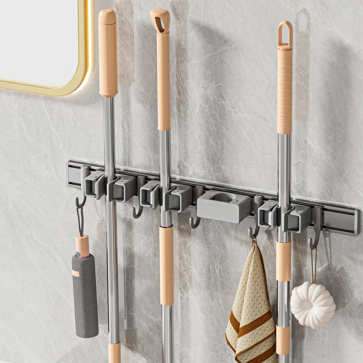 Porta Escobas y Trapeadores Pared Puede Moverse Organizador Aluminio Soporte Para Escobas Tornillos y Pegamento Colgador de Escobas y Trapeadores 50cm 1 paquetes Tofaney