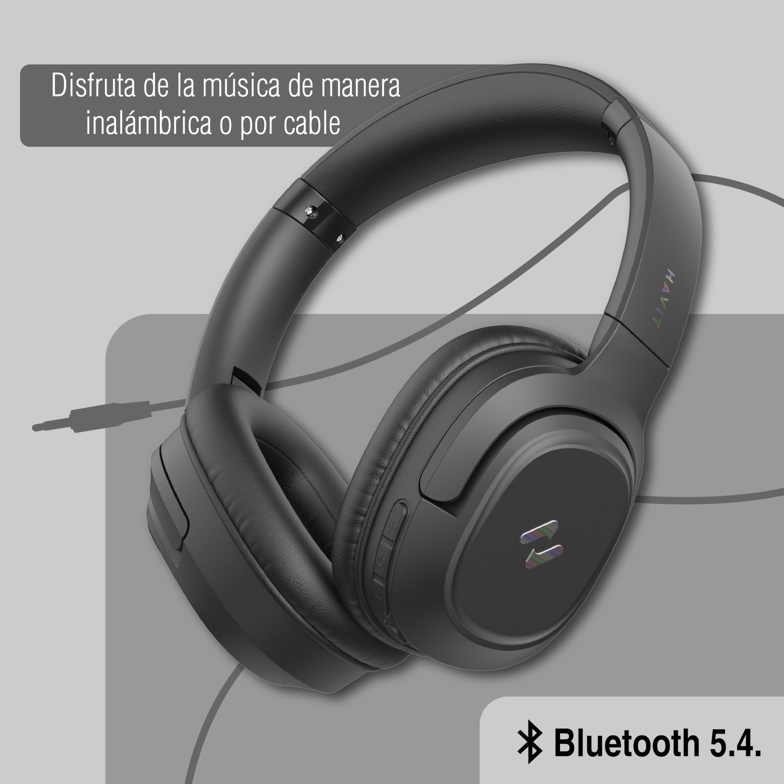 havit Audífonos Bluetooth H612BT Pro Over Ear con Cancelación de Ruido ANC, Auriculares Inalámbricos Diadema, 50 Horas Batería, Modo Baja Latencia 60ms, Micrófono, App Multidispositivo - Onyx Black