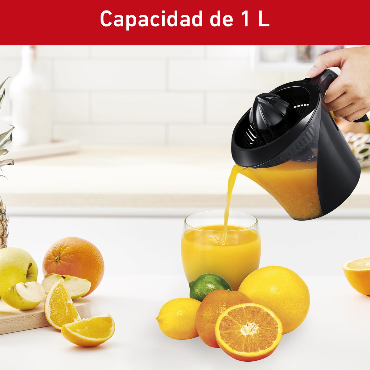 T-fal Exprimidor de Jugo Power Press cuenta con 2 conos removibles y una Jarra de 1 litro con un motor de 40 W de potencia, una gran opción para hacer jugos, Negro e Inoxidable, ZP200855