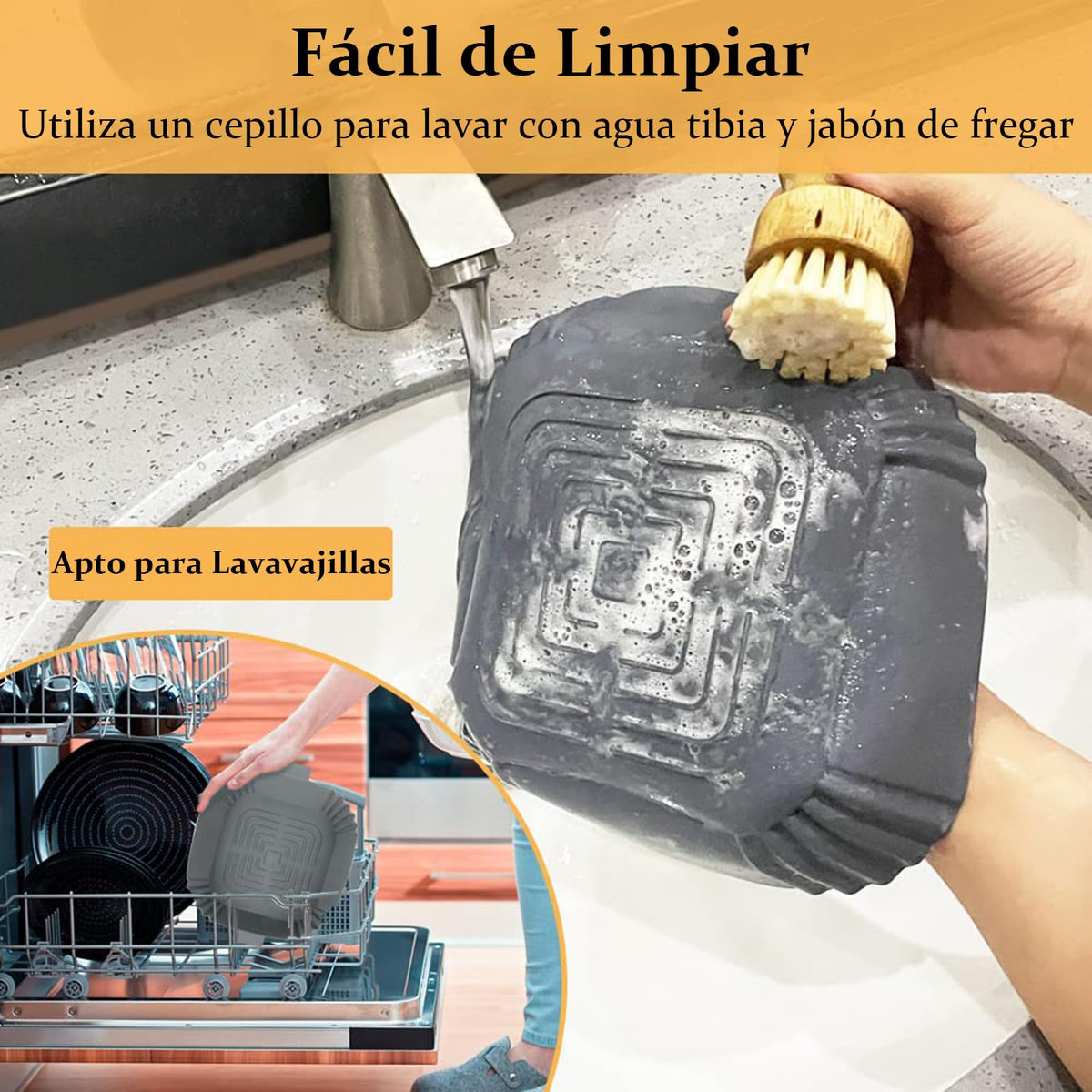 Ausein Paquete de 2 de Silicona para Freidora de Aire, Accesorios Silicon para Air Fryer Reutilizable Antiadherente, Resistente al Calor, Olla Silicona para Freidora, Horno, Microondas (Gris)