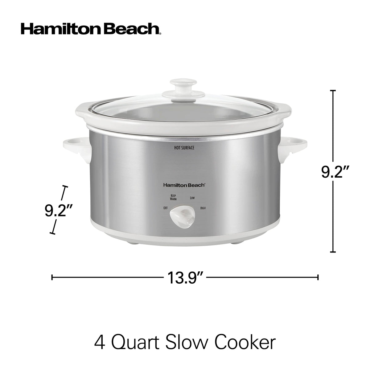 Hamilton Beach Olla de Cocción Lenta, 3.78 Litros, Cerámica, Acero Inoxidable (33140V)