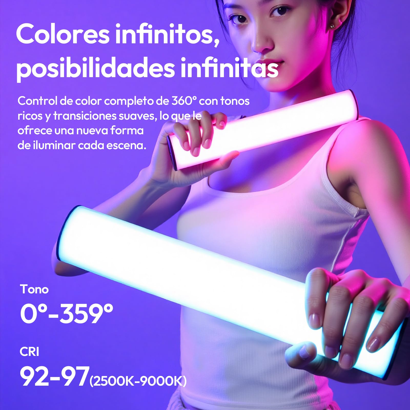 ULANZI B15RGB 15W Stick Light,Ligero y portátil,RGB de 360°,1800K-9000K
