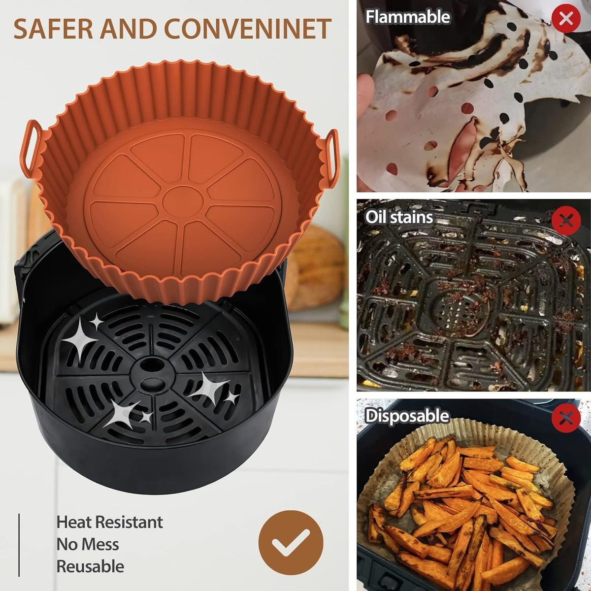 ZENSUKYE Air Fryer Silicona 9Pcs Kit, Silicona para Freidora de Aire, Accesorios Freidora de Aire, Bandeja para Hornear Reutilizable, para Cocina, Microondas, Baking, Horno