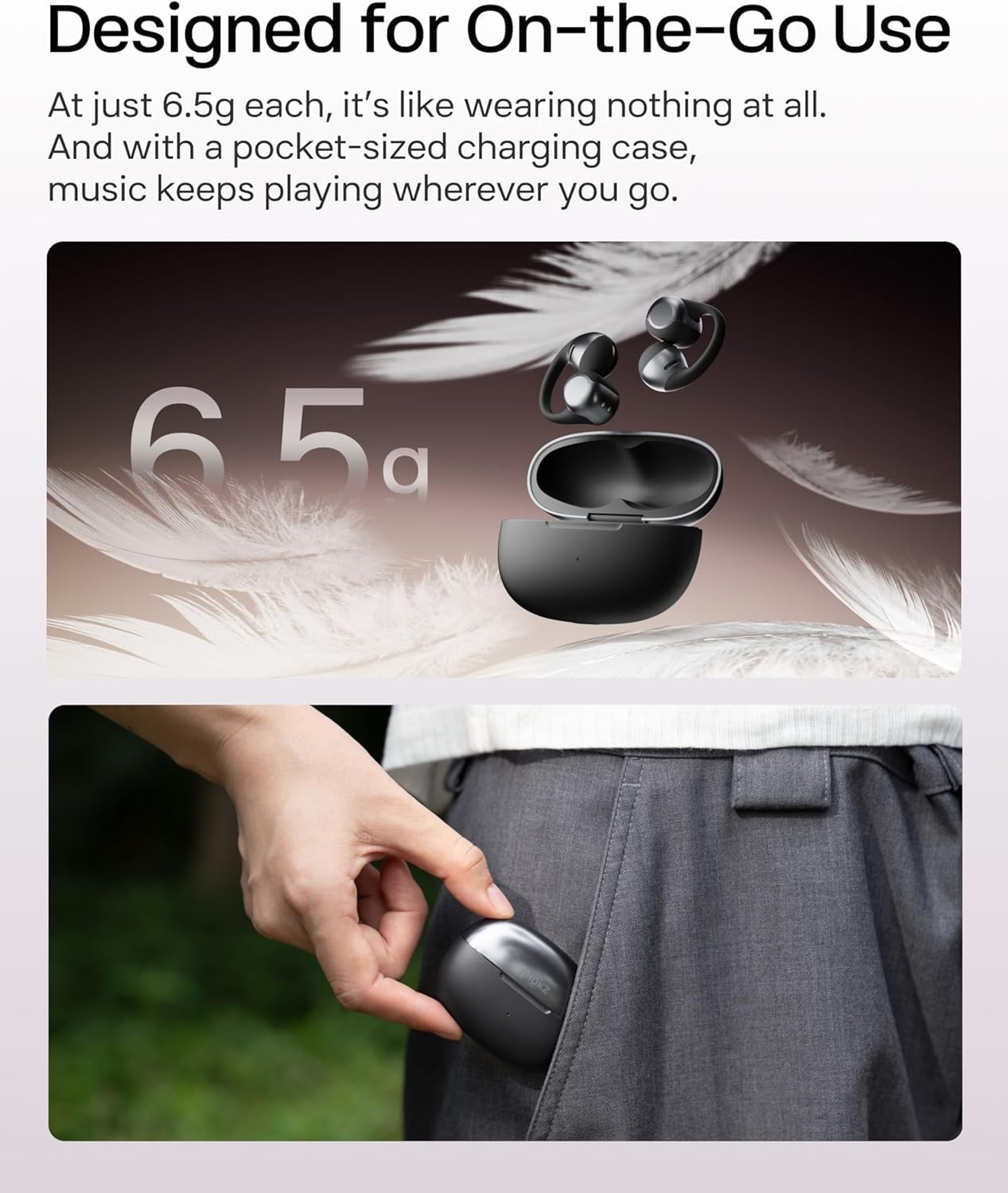 SHOKZ OpenDots ONE Auriculares Inalámbricos Bluetooth 5.4, Audifonos Deportivos Abiertos Clip, Dolby Audio Premium 6,5g, Open Ear, 40H de Batería, 4 Mics. Cancelación Ruido, con Paño de Limpieza,Negro