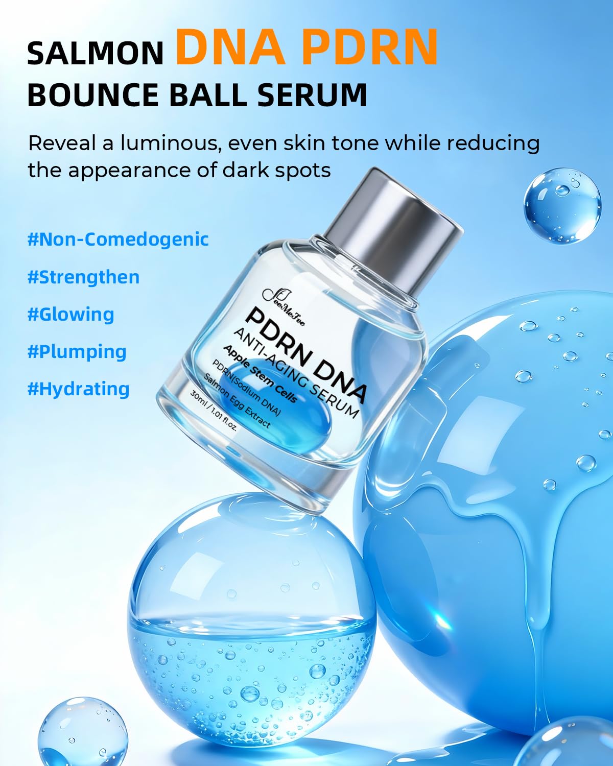 Sérum Antiedad de ADN PDRN de Salmón, 8000 ppm, con Células Madre de Manzana, Colágeno, 9 Péptidos y Ácido Hialurónico, Cuidado Facial Coreano, 30 ml