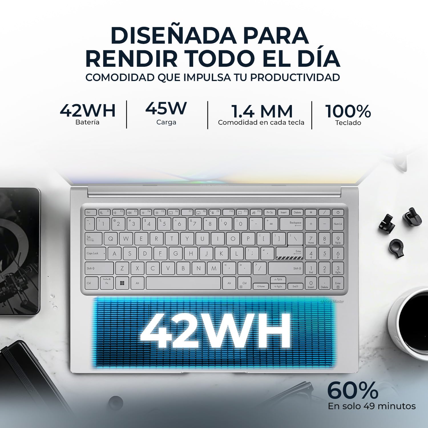 ASUS Laptop Vivobook 15 Intel Core i3 1315U 16GB 512GB SSD 15.6” Full HD W11 Plata Teclado Español Ideal para Trabajo y Multitarea
