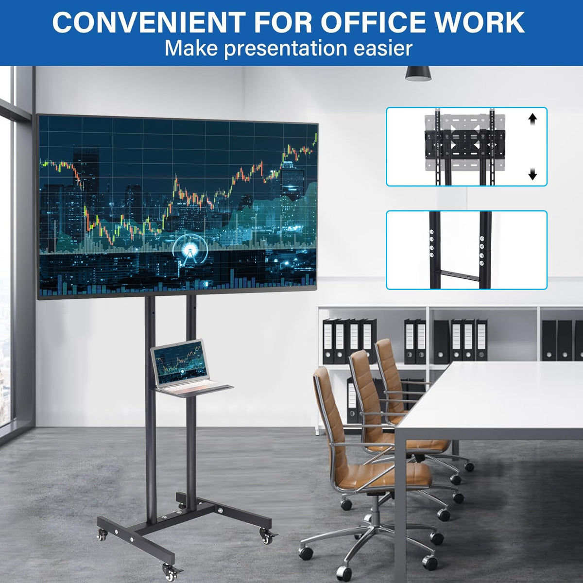 LETTURE Soporte TV Móvil con Ruedas para 32-55 Pulgadas LCD LED, Soporte TV Pie Ajustable en Altura con Estante, Carro TV Suelo Alto Portátil, MAX 25kg VESA 400x400mm