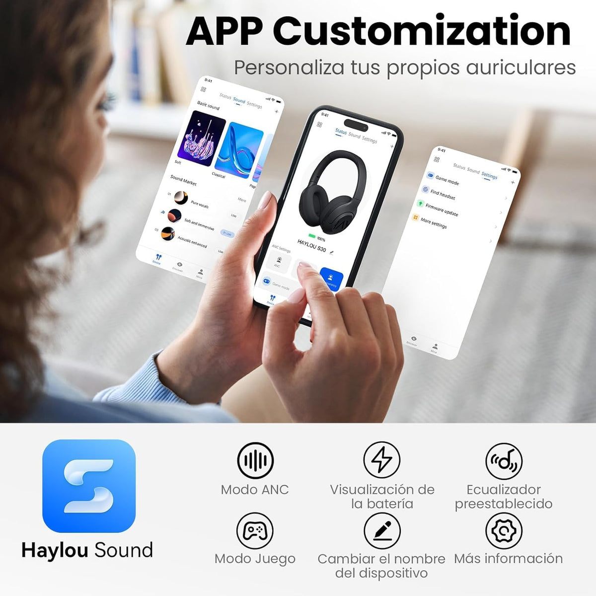 HAYLOU S30 Pro Audífonos Inalámbricos ANC, Bluetooth 5.4, 80H Batería