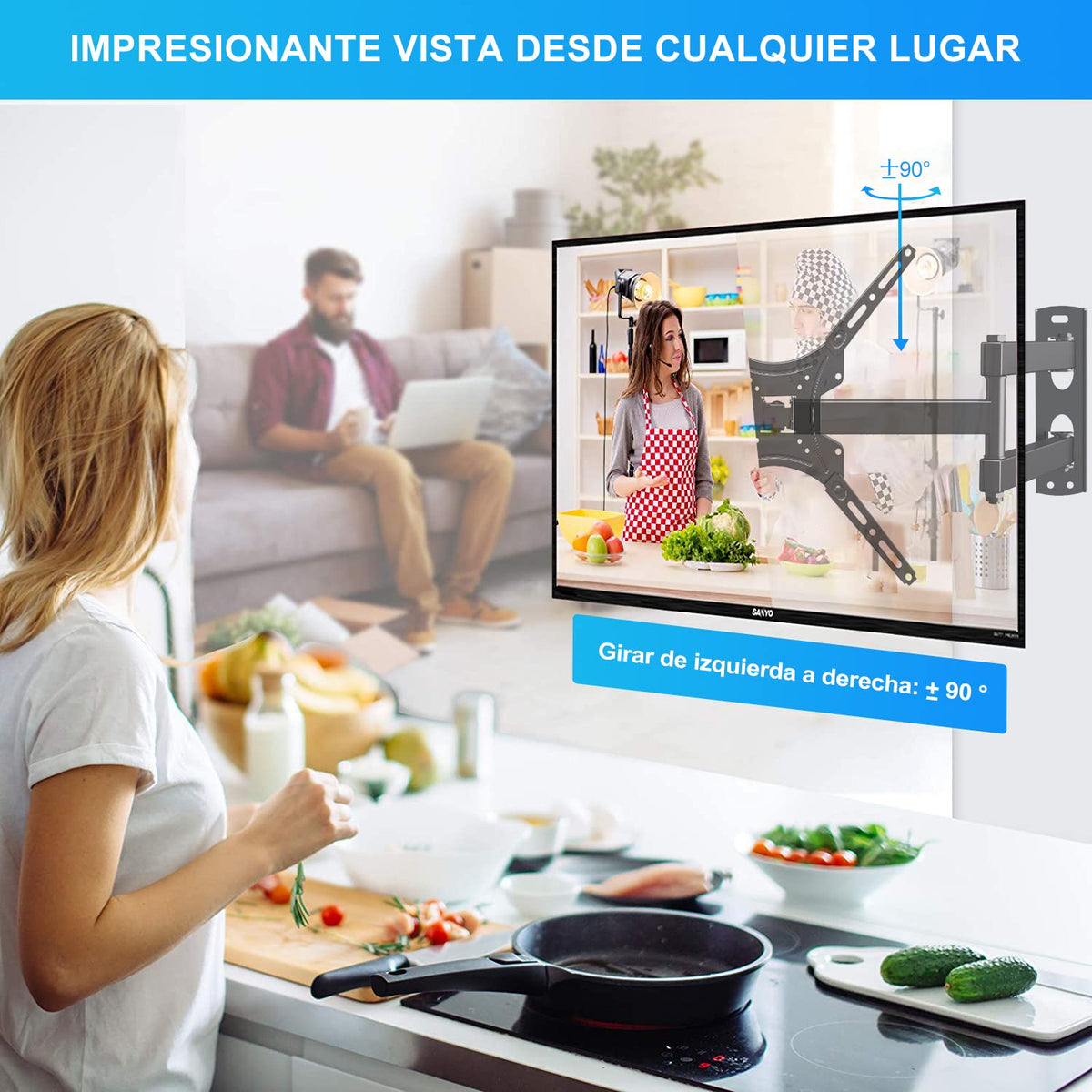 KAMYSEN 14" a 47" Soporte de TV ,Soporte de TV con Movilidad,3 Brazos Soporte de Pared para TV de Colgador,(VESA Máximo 400x400),Acero súper Reforzado para Pantallas de Cargas de 25kg, Pantallas LED, LCD, PDP y Smart TV