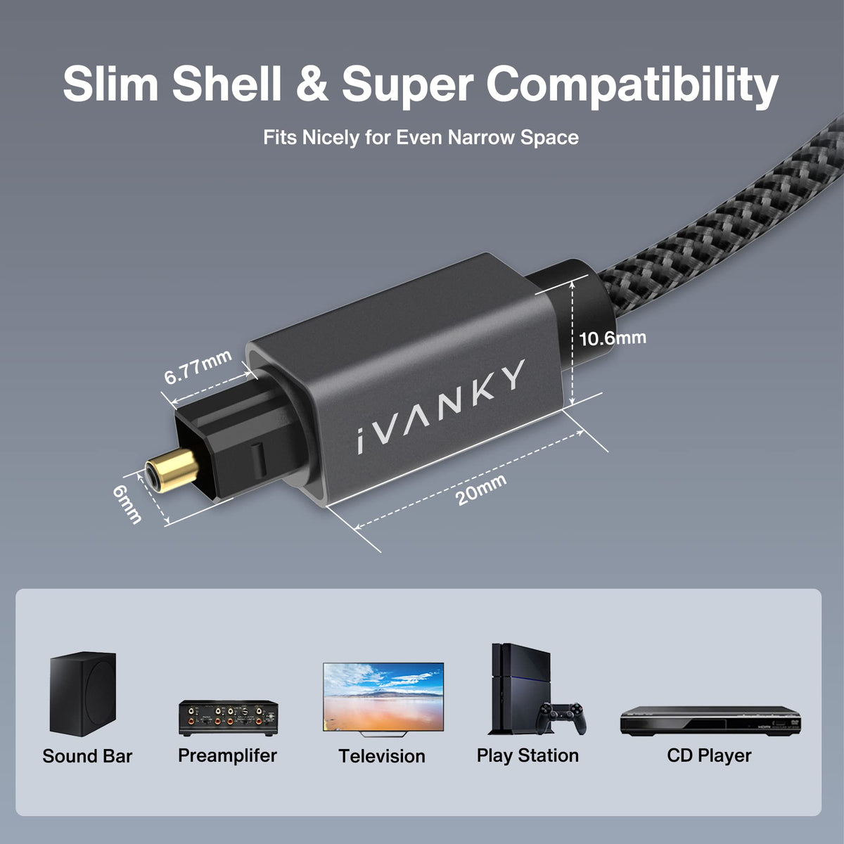 iVANKY Cable Óptico de Audio Digital 1 m (Audio Impecable, Conexión Estable, Nylon Trenzado) Cable Digital Audio Compatible con Barra de Sonido, TV, PS4, Xbox, Samsung, Vizio (1m/3ft)