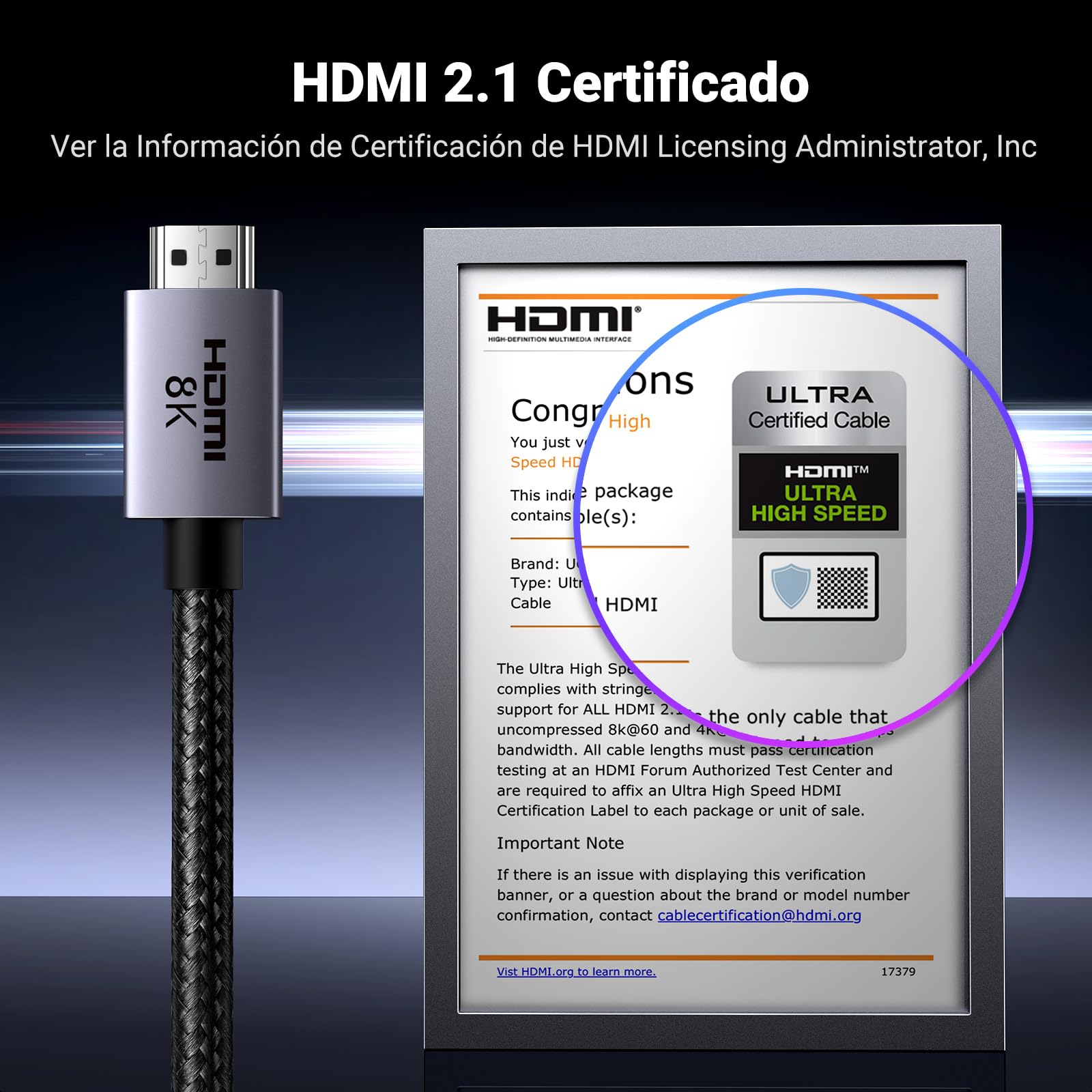 UGREEN 8K Cable HDMI 2.1 48Gbps 2M, Certificado Cable HDMI de Alta Velocidad Aluminio, 4K@240Hz 120Hz 8K@60Hz, HDCP 2.2 y 2.3, eARC HDR 10 Dolby Compatible con PS5/Blu-ray/TV/Switch/TV/Monitor