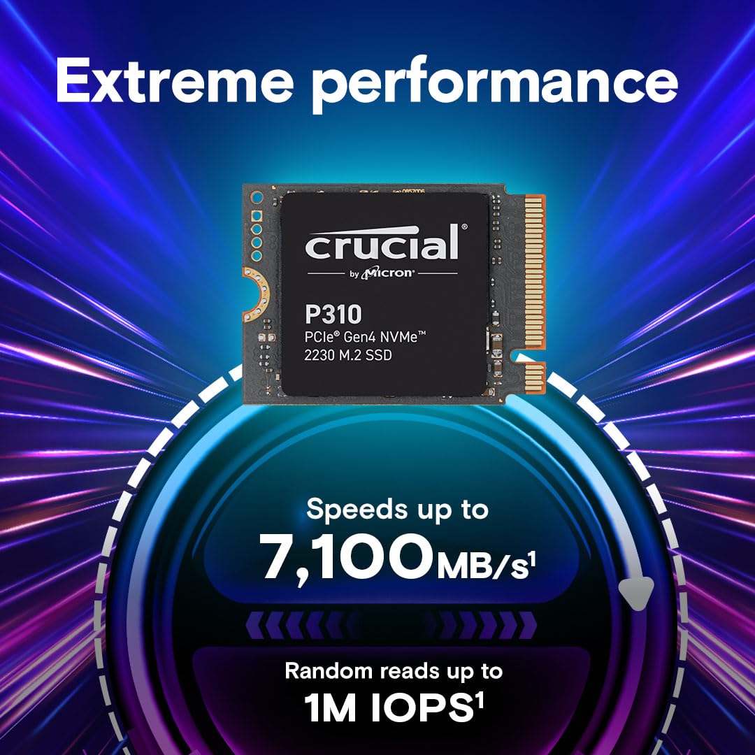 Crucial P310 SSD M.2 2230 NVMe PCIe Gen4 SSD Interno, hasta 7.100 MB/s, Compatible con Steam Deck, ASUS ROG Ally, MSI Claw y Microsoft Surface, Unidad de Estado sólido CT1000P310SSD2