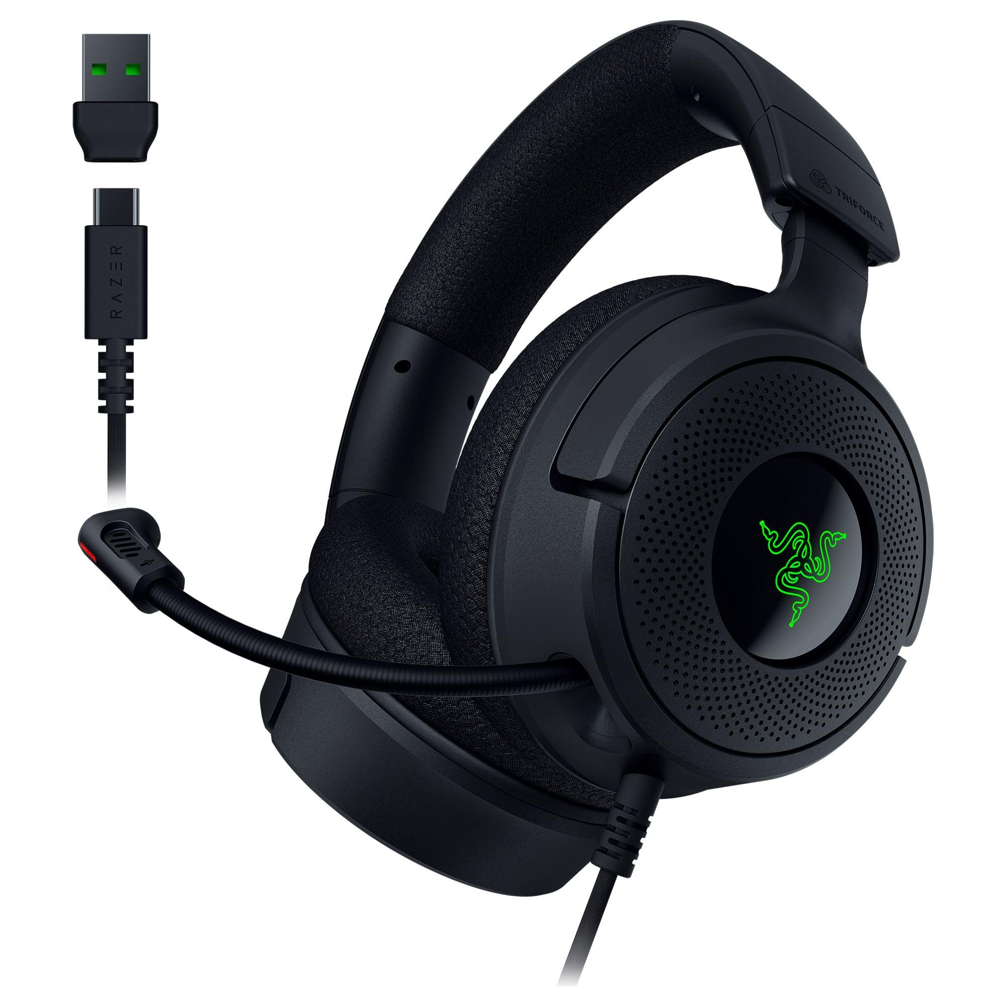 Razer Kraken V4 X Auriculares con Cable para Juegos: Altavoces de 40 mm - Micrófono Cardioide - Almohadillas de Espuma con Memoria - Iluminación RGB Chroma - Cable Tipo C y Tipo A - para PC, Mac, PS5