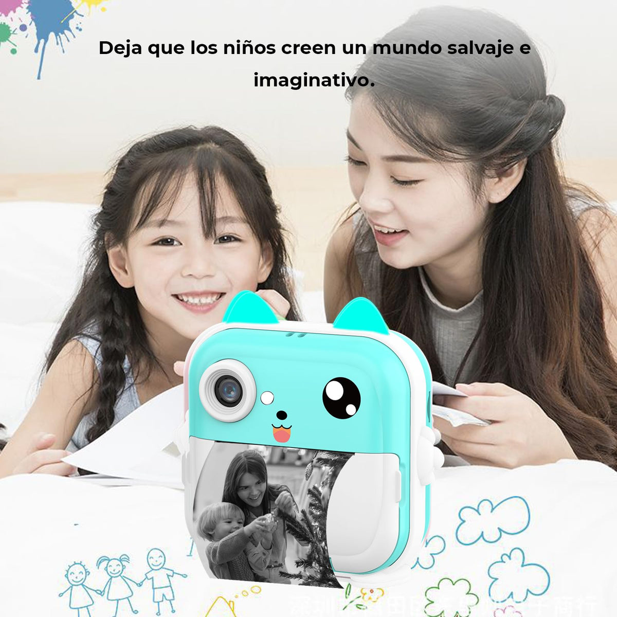 MOCOFLY Cámara Instantánea para Niños, Cámara Digital con Impresora en 1080P, Cámara de Impresión Instantánea para Niñas con Tarjeta SD de 32 GB y Papel para Impresora, con Grabación de Audio y Video