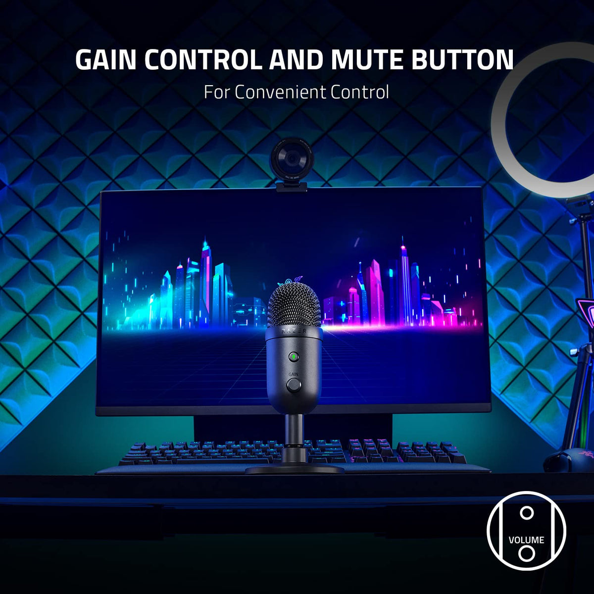Razer Seiren V2 X Micrófono USB: Micrófono de condensador de 25 mm, patrón de recogida supercardioide, limitador analógico digital, botones de monitoreo, ganancia y silencio, amortiguador integrado (Reacondicionado)