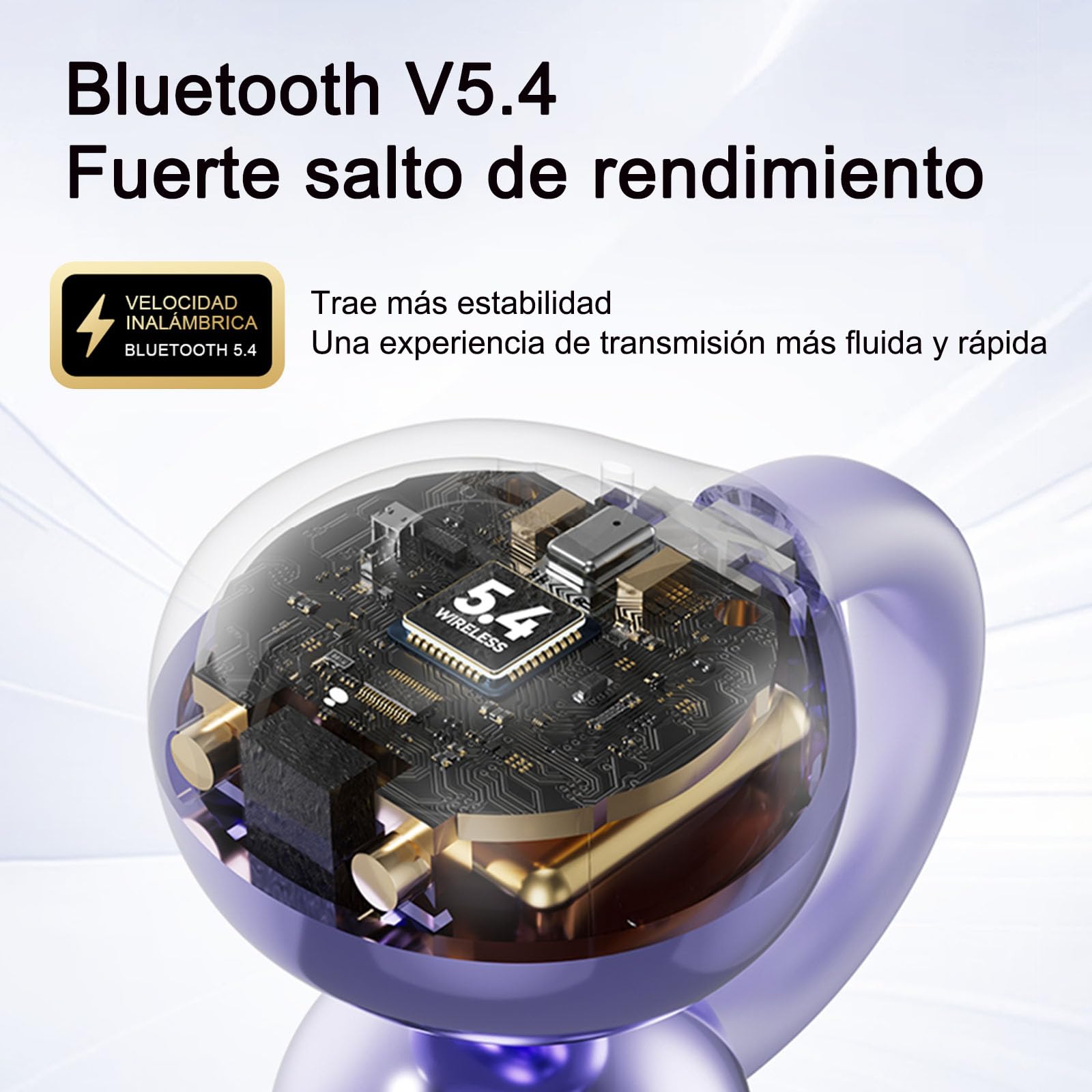 PTHTECHUS Audífonos Inalámbricos Bluetooth, Audífonos Deportivos 12mm Diafragmas con ENC, 30H Reproducción, IPX5, Compatibles con iPhone Android 5.4 Open-Ear, Llamadas nítidas (Púrpura)