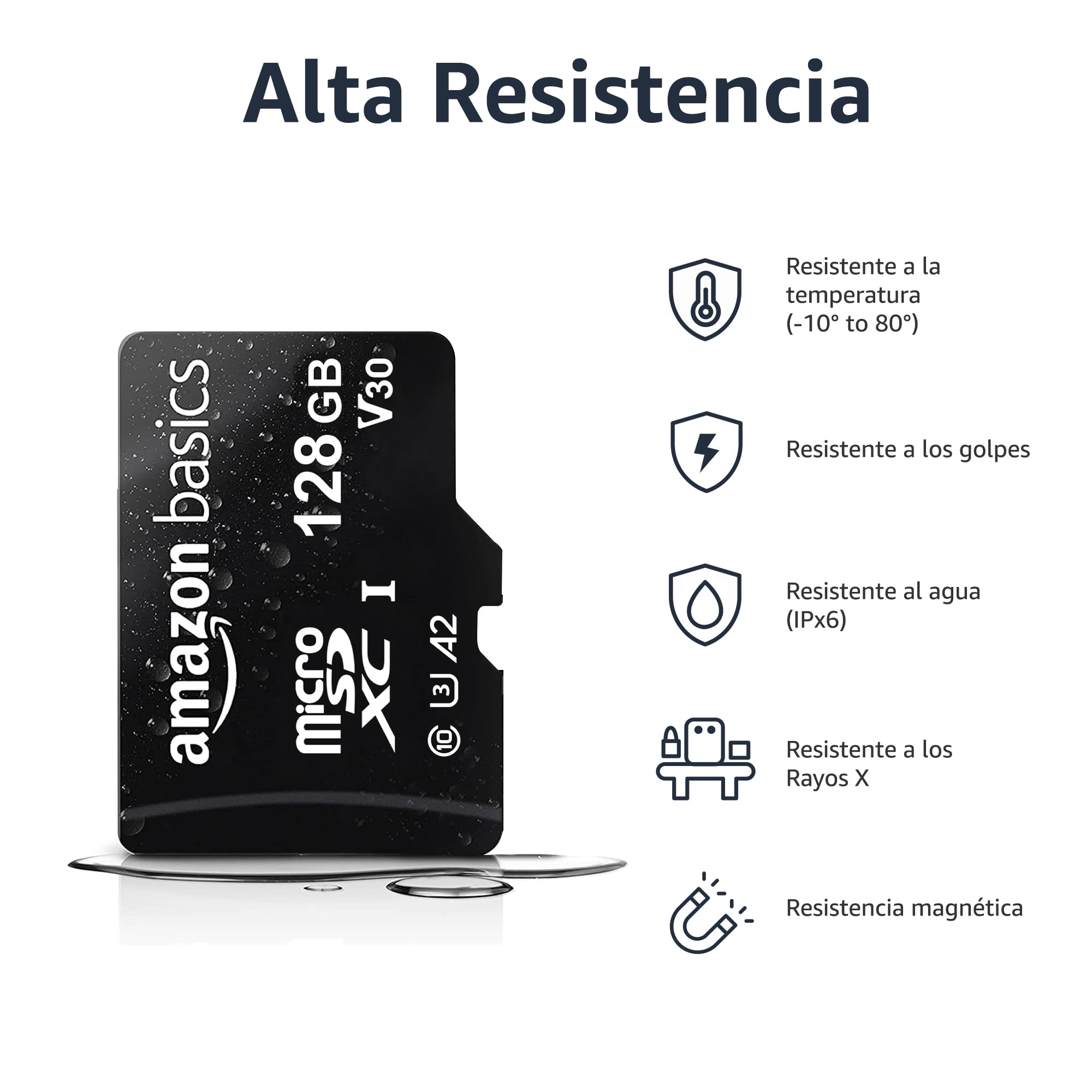 Amazon Basics Tarjeta de Memoria microSDXC con Adaptador de tamaño Completo, A2, U3, Velocidad de Lectura de hasta 100 MB/s, 128 GB, Negra