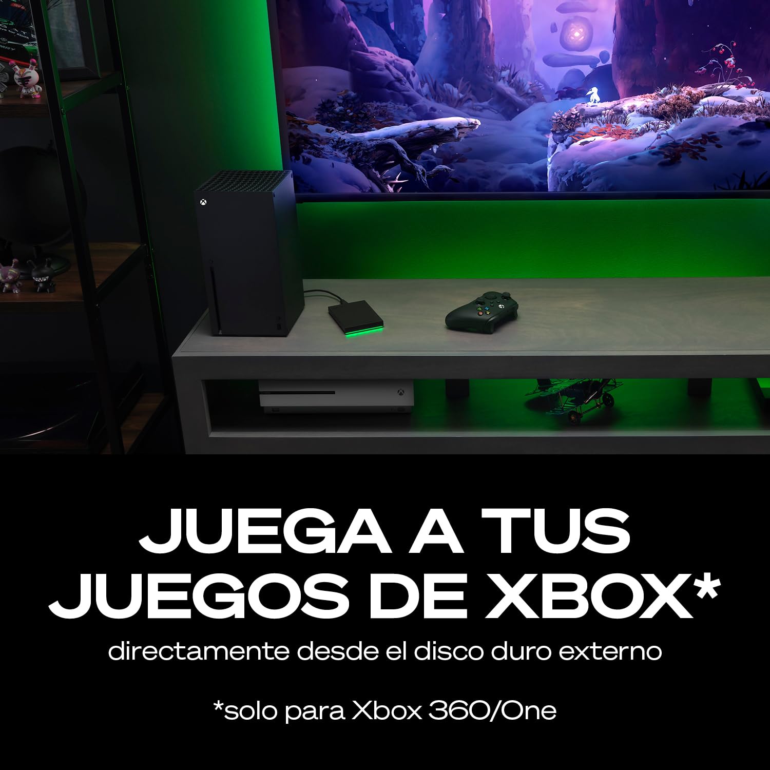 Seagate Disco Duro Externo Portátil para Xbox 5 TB, USB 3.2 Gen 1, Negro con luz LED Verde incorporada, Certificado Xbox (STKX5000403)