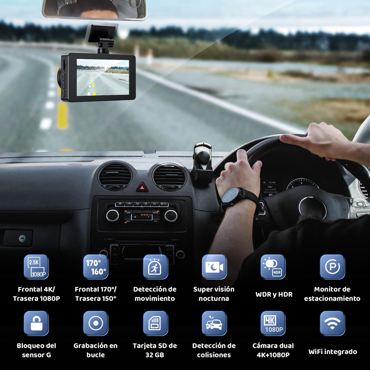 Gurkitsy Dashcam para Auto, 3'' Dash CAM,1080P HD Cámara Carro Delantera, Cámara Automovil para Auto y Carro, con Visión Nocturna 2.0 y WiFi, Control de App, Grabación en Bucle, Sensor G