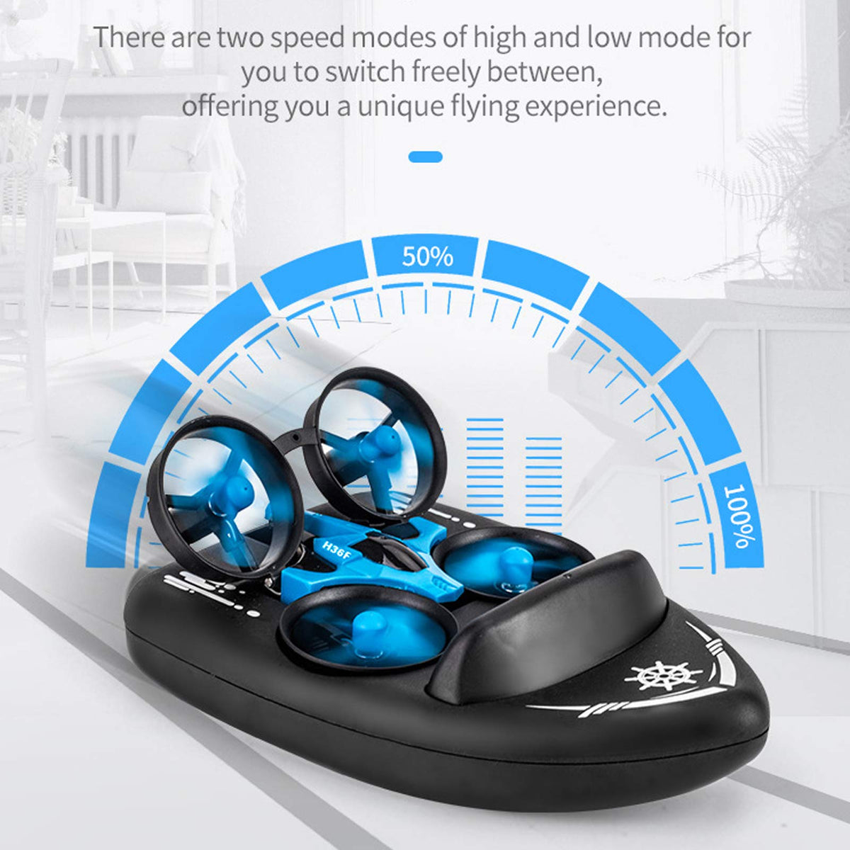 GOTOTOP - 3 en 1 RC Drone Mini RC Drone Juguete Flip Modo sin cabeza Tierra Agua Barco Eléctrico Control Remoto Niños Juguete