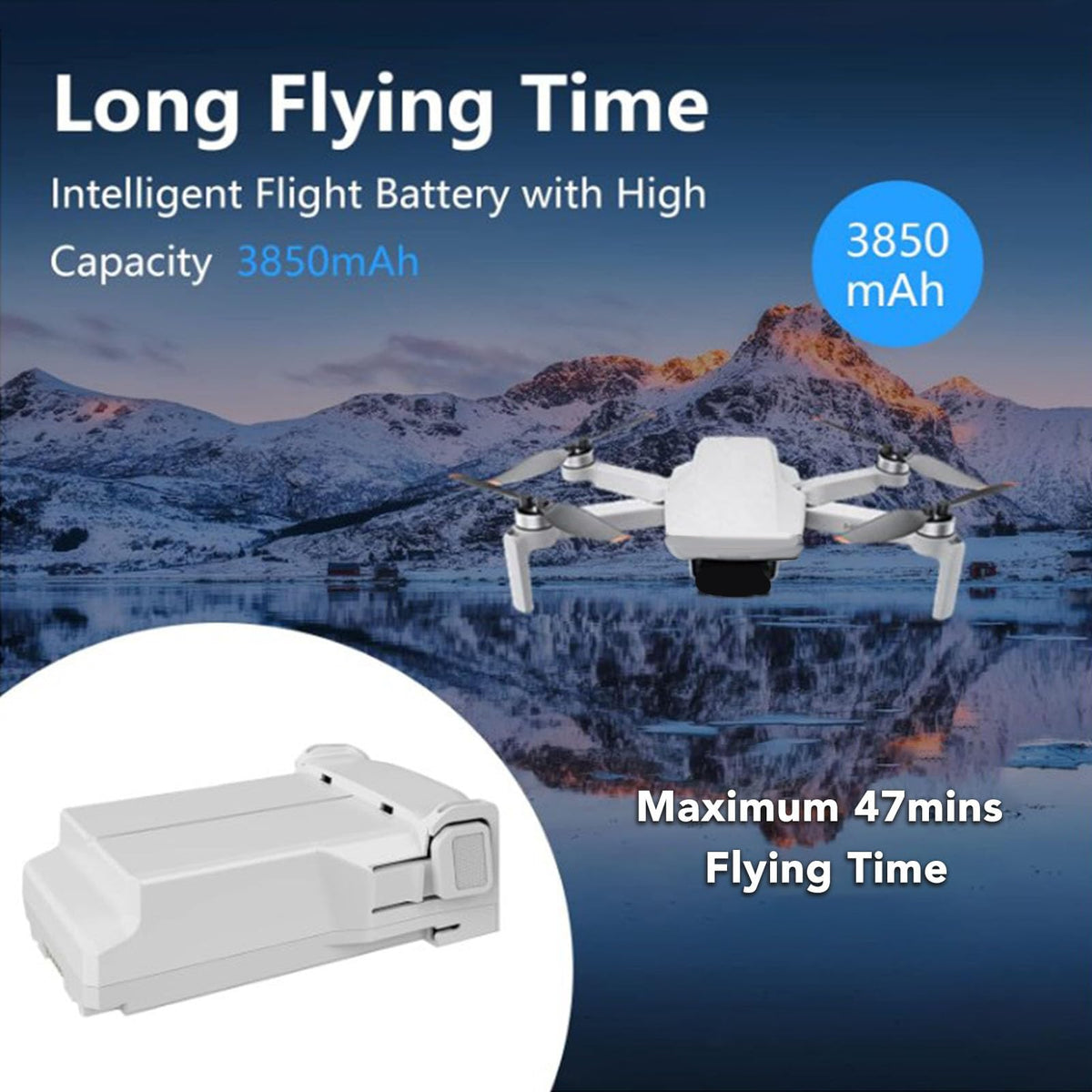 Batería de Dron de 3850 MAh para Mini 3, 3Pro, 4, 4Pro con 47 Minutos de Tiempo de Vuelo, Batería de Vuelo Inteligente Recargable, Diseño Amigable para Viajes para Mini 3 3Pro
