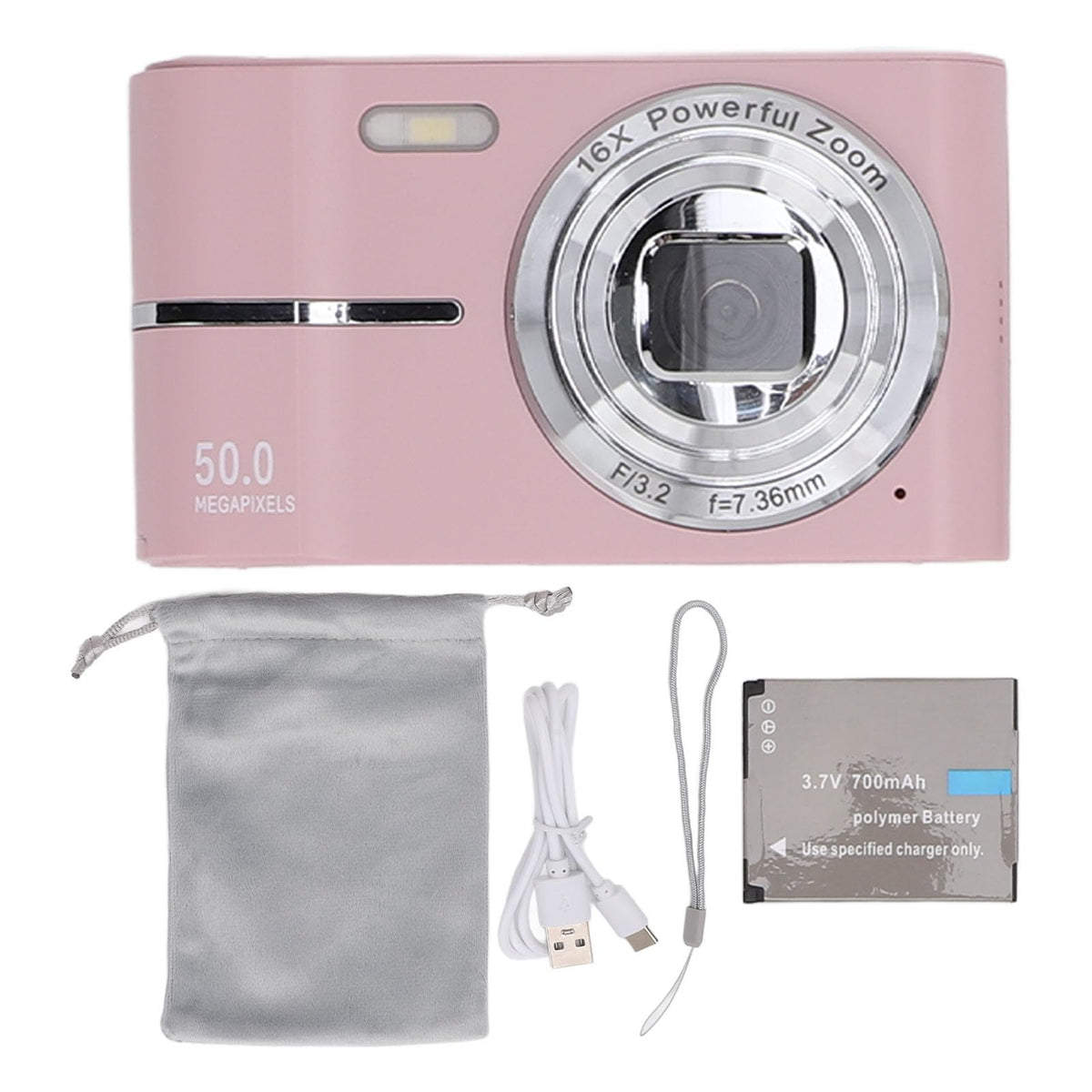 Cámara Digital FHD 1080P, Cámara Digital de Bolsillo 50MP, Zoom 16X, Cámara Compacta con Pantalla HD de 2.4in, Enfoque Automático, Cámara Portátil con Estilo Película. (Rosado)