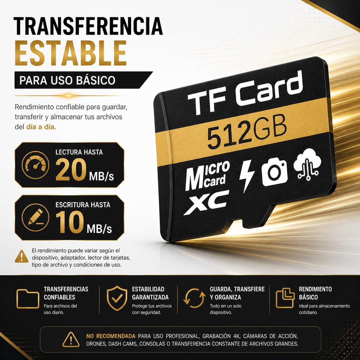 Genérico TF Card 512GB, Almacenamiento Básico para Fotos, Música y Documentos, Compatible con Celulares Android y Tablets