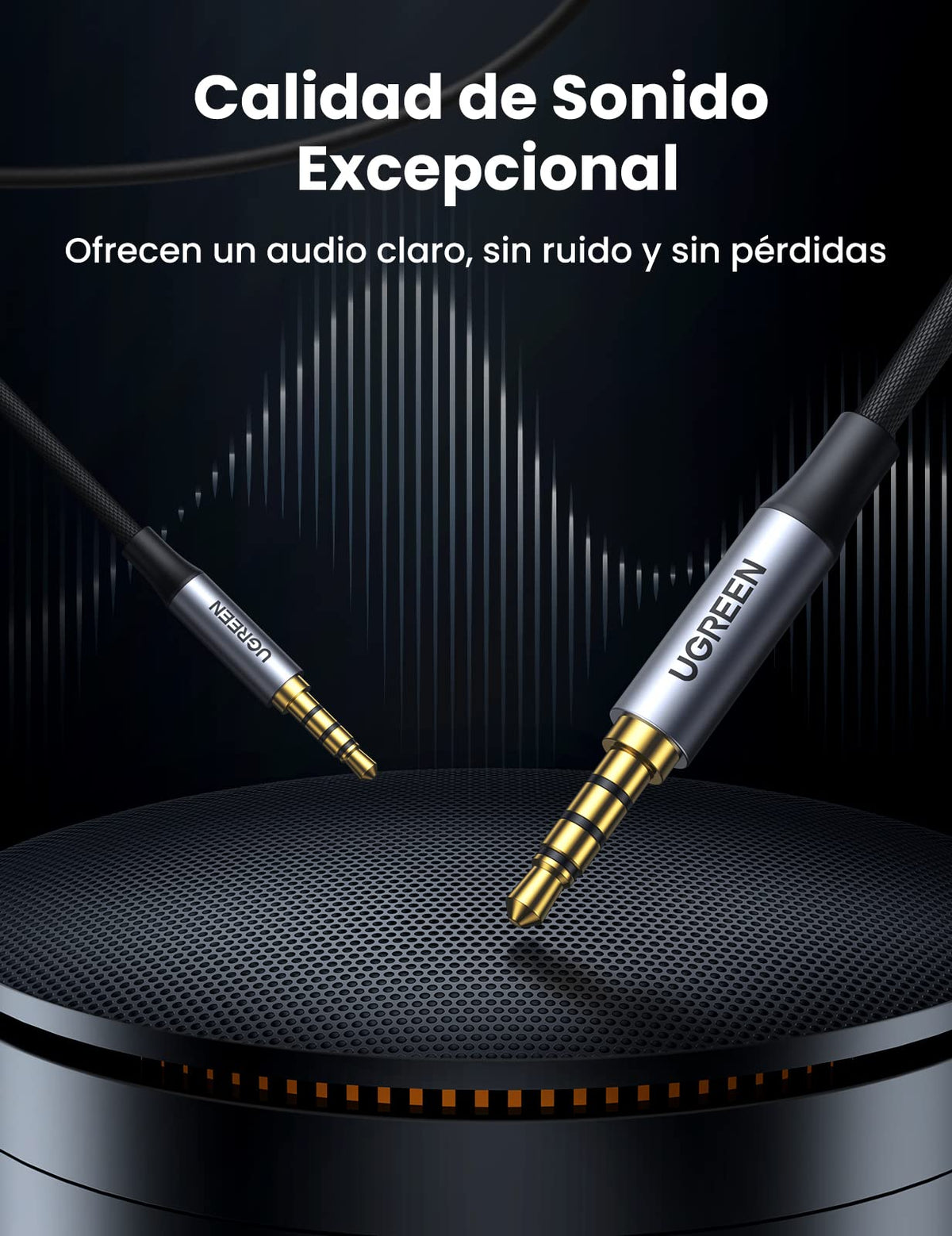 UGREEN Cable Auxiliar 2M, 3.5mm Cable Macho Macho, 4 Polos, Nylon Trenzado, Cable Audio Estéreo Compatible con iPhone, iPad, Celular, Tabletas, Estéreos del Automóvil, Auriculares
