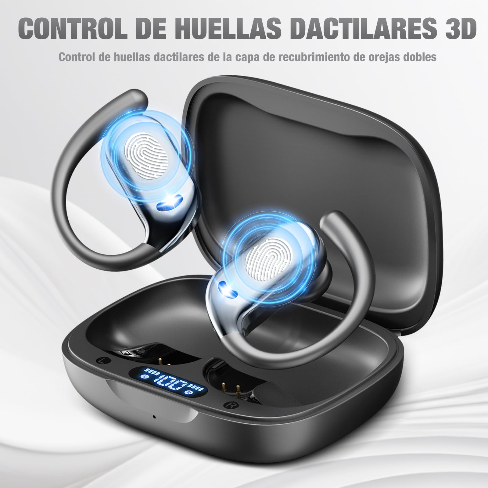 ELECGO Oído Abierto Audífonos Bluetooth 5.4, Audífonos Inalámbricos Deportivos, Auriculares para Correr con Indicador de Carga LED,Llamada ENC HD, Auriculares Inalambricos Deportivos con Gancho