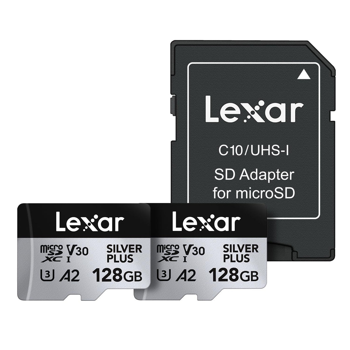 Lexar - Tarjeta de Memoria microSDXC Profesional Silver Plus de 128 GB, UHS-I, C10, U3, V30, Full-HD y 4K Video, hasta 205/150 MB/s de Lectura/Escritura, para videógrafos, Jugadores