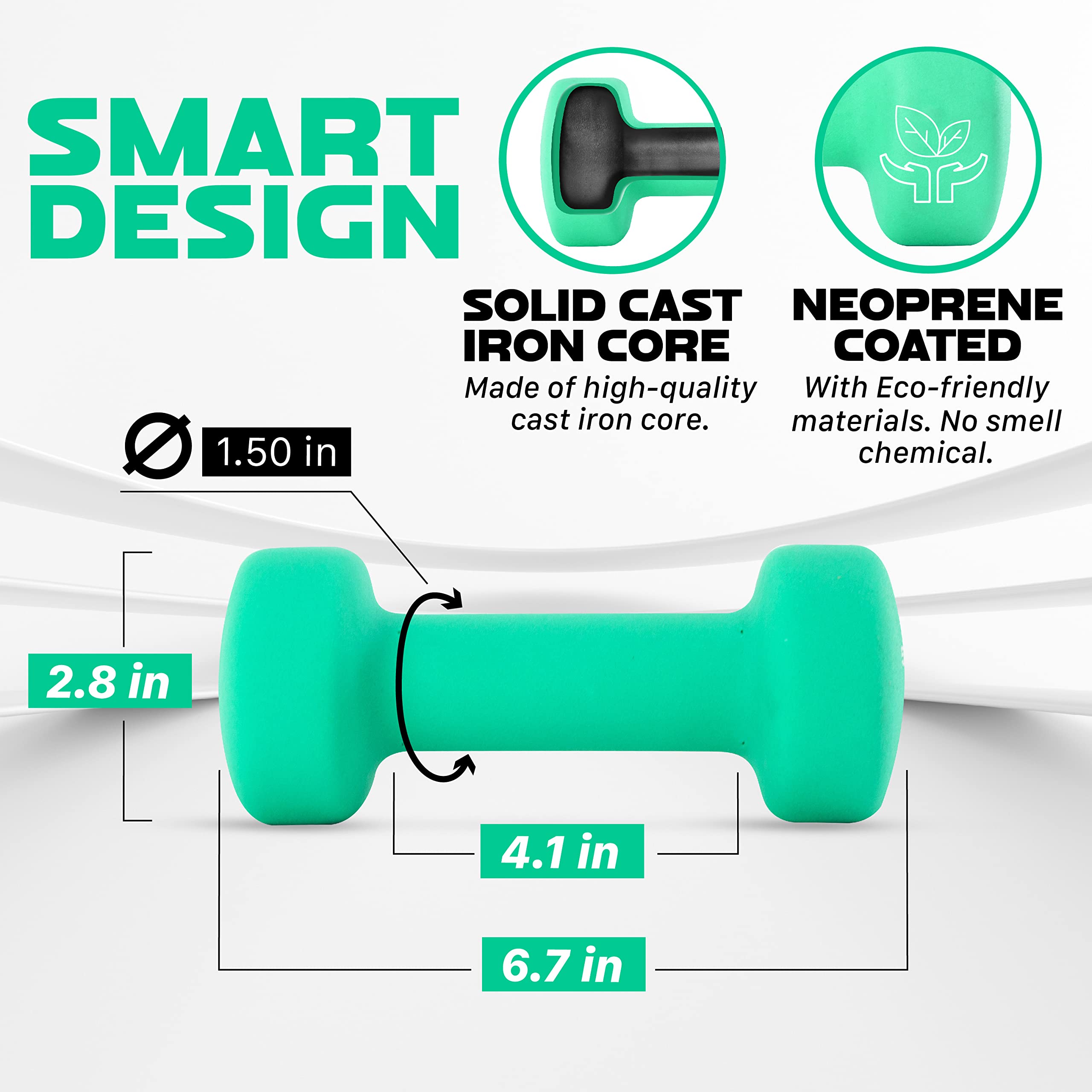 Yes4All Mancuernas de Pesas para Ejercicio en Casa - Set de 2 con Recubrimiento de Neopreno Antideslizante y Anti-Rodadura - Disponibles en 15 Colores y Varias Opciones de Peso (5lbs)