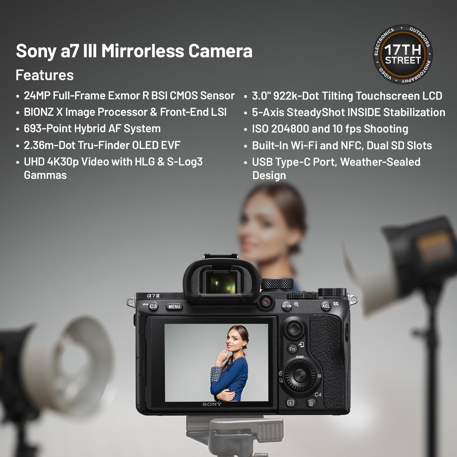 Sony a7 III Cámara sin espejo (negro) – Cámara digital de fotograma completo de 24 MP con baterías y kit de cargador dual, kit de software Corel, tarjeta de memoria SDXC de 128 GB y bolsa DSLR grande