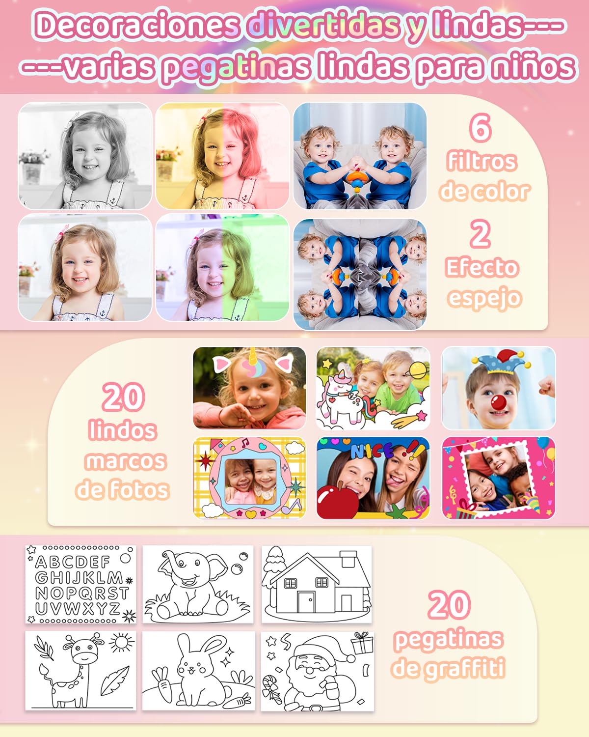 PTHTECHUS® cámara para niños de impresión instantánea con Tarjeta SD de 32 GB y Papel de impresión, cámara Digital de Selfie, Regalo de Juguetes para niños pequeños para niñas de 3 a 15 años (Rosa)