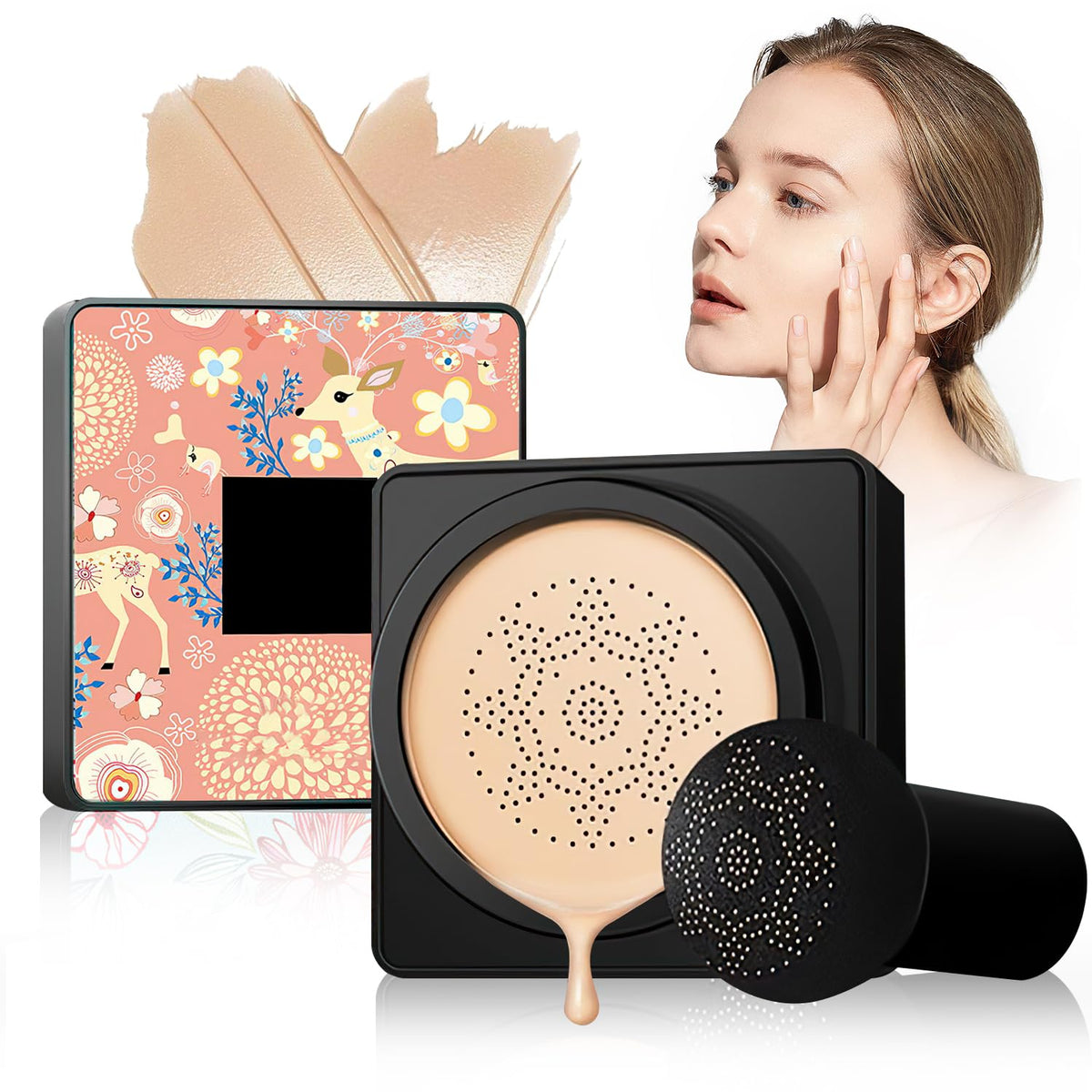 2025 Nuevo Air Cushion CC Cream, Mushroom Head Air Cushion CC Cream,CC Cream Flawless Whalegrass Air Cushion, Maquillaje en Forma de Cabeza de Hongo de Larga Duración Impecable Cojín de Aire (Lvory)