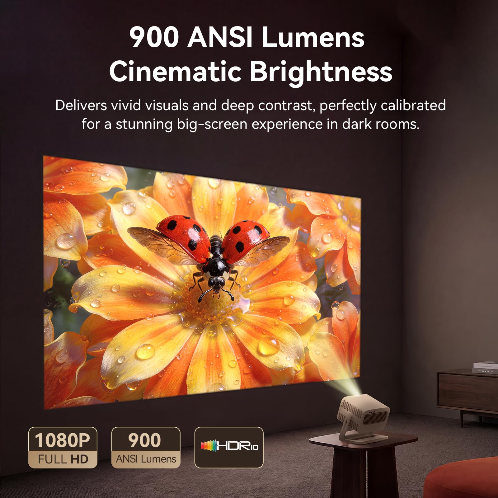Wanbo Vali 1 Pro Proyector 4K Google TV Oficial WiFi y Bluetooth, Dolby Audio, MEMC, 1080P Nativo 900 ANSI, Enfoque Automático y Corrección Keystone, Portátil para Cine en Casa y Exterior hasta 260"