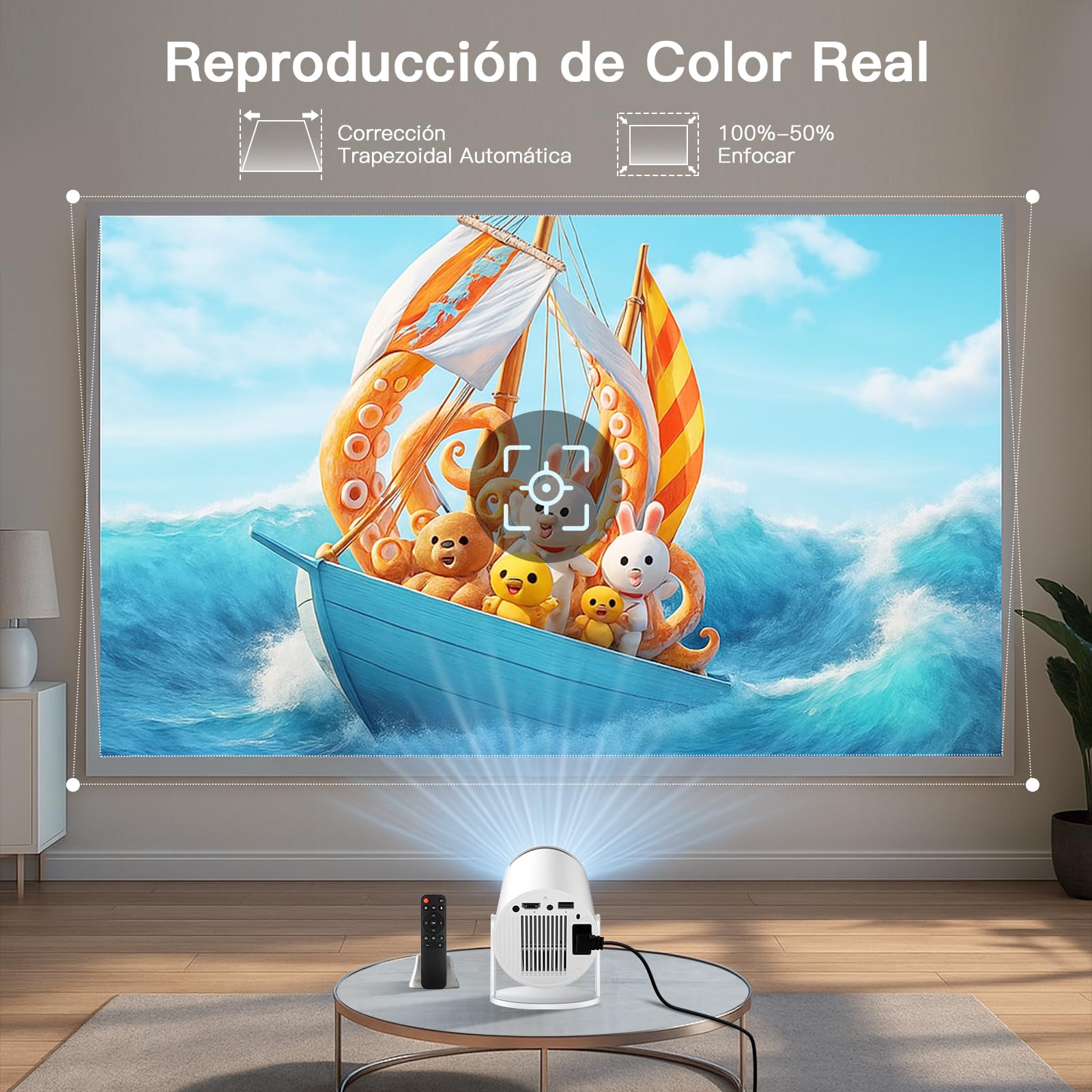Proyector 4k, Mini Proyector Portatil con Android, Proyectores Inteligente 250 ANSI con WiFi 6 y BT 5.4, Auto Keystone, Pantalla de 200", Giro de 270°, Compatible con HDMI/iOS/Phone/PC/PS【HY300 PRO】
