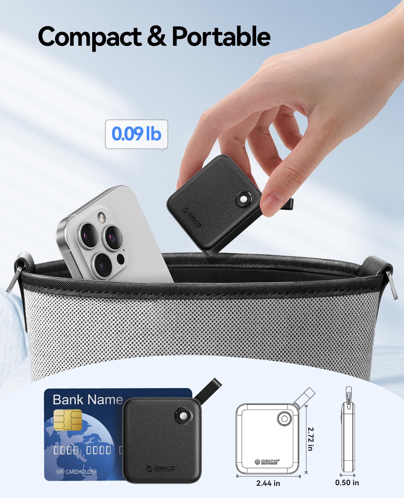 ORICO SSD portátil de con Cable USB C 2 en 1, Unidades de Estado sólido externas, hasta 460 MB/s, indicador de Estado, Almacenamiento fiable para Smartphone, Tablet y PC con USB-C - B5PLUS (480, GB)